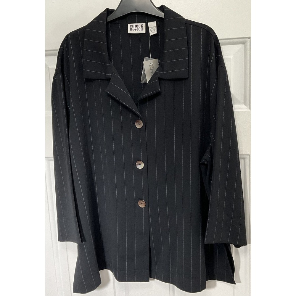 Chico's Design Blue Pinstripe 3 Button Business/Casual Blazer  Size 3 (16-18)